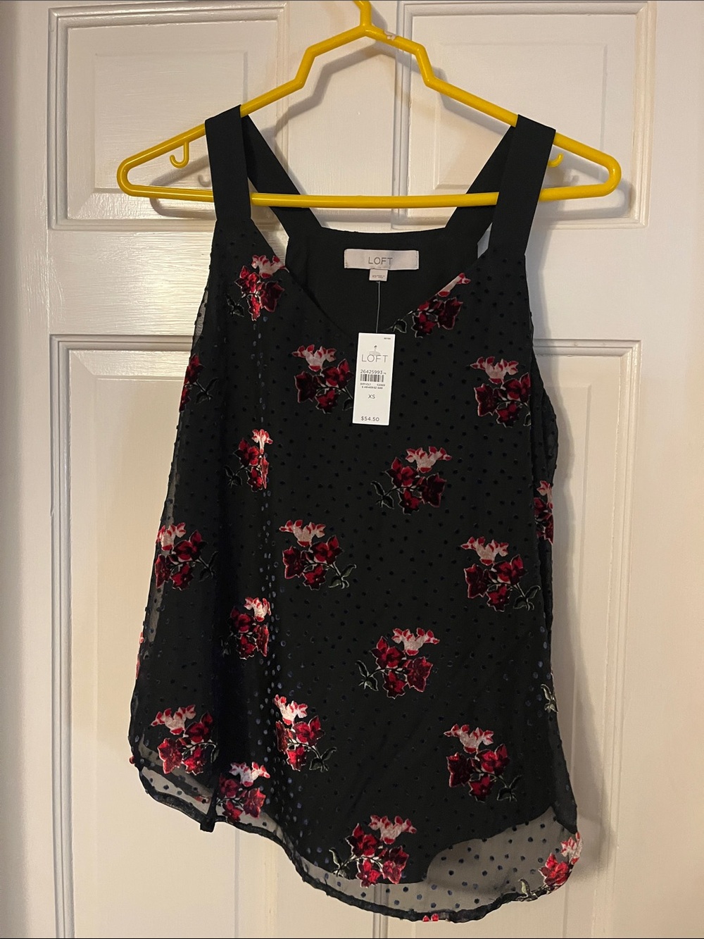 LOFT Black Floral Sheer Swiss Dot Camisole